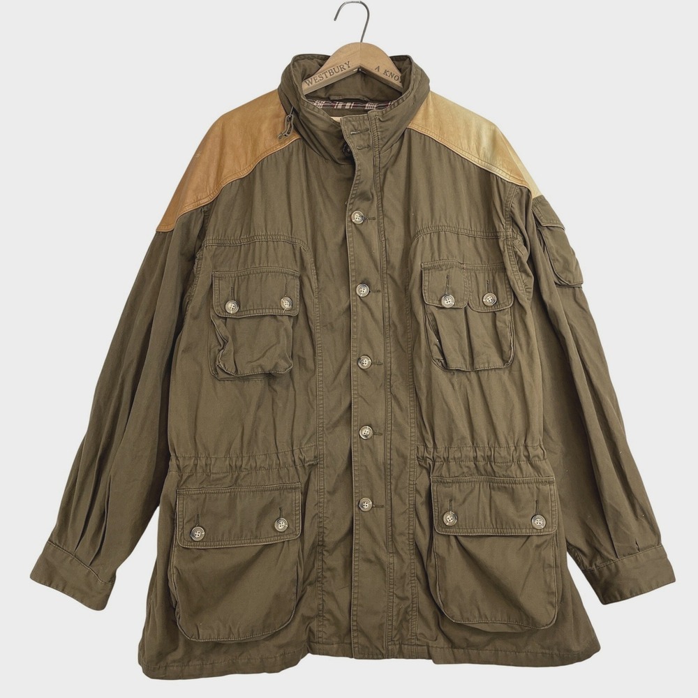 Vtg Orvis Jacket Canvas Leather Trim Sz XXL Ranger Field Safari Barn Gorp Core